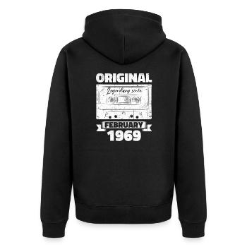 55. Geburtstag Kassette Februar Jahrgang 1969 - Unisex Premium Bio Zip Hoodie - Schwarz - Hinten - Nico (187cm)