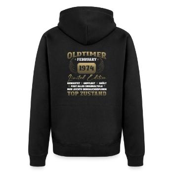 50th Birthday Classic Car February Vintage 1974 - Unisex Premium Organic Zip Hoodie - black - Back - Nico (187cm)