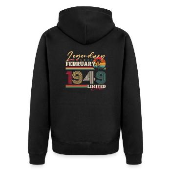 75th birthday Legendary since February Born in 1949 - Unisex Premium Organic Zip Hoodie - black - Back - Nico (187cm)