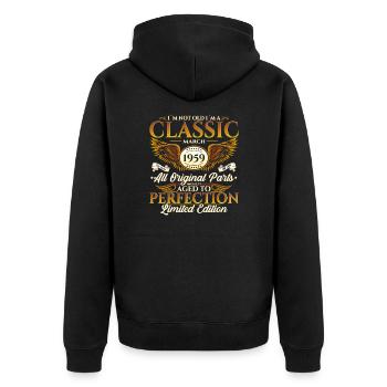 65. Geburtstag Mann Oldtimer März Jahrgang 1959 - Unisex Premium Bio Zip Hoodie - Schwarz - Hinten - Nico (187cm)