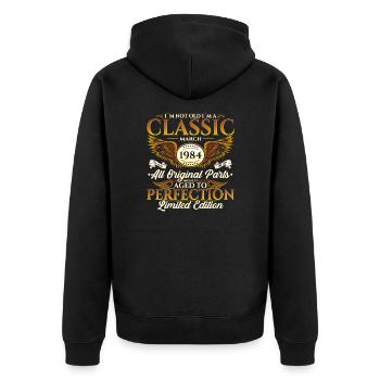 40th Birthday Man Vintage March Vintage 1984 - Unisex Premium Organic Zip Hoodie - black - Back - Nico (187cm)