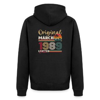 35e anniversaire mari mars Vintage 1989 cassette - Veste à capuche bio Premium Unisexe - noir - Dos - Nico (187cm)