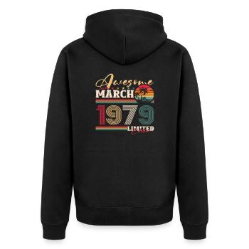45. Geburtstag Großartig seit März Jahrgang 1979 - Unisex Premium Bio Zip Hoodie - Schwarz - Hinten - Nico (187cm)