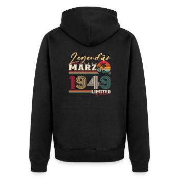 75th birthday Legendary since March Born in 1949 - Unisex Premium Organic Zip Hoodie - black - Back - Nico (187cm)