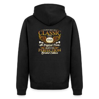 65. Geburtstag Mann Oldtimer April Jahrgang 1959 - Unisex Premium Bio Zip Hoodie - Schwarz - Hinten - Nico (187cm)