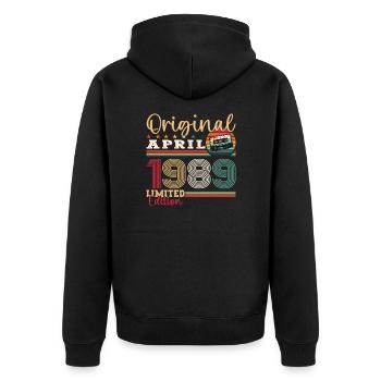 35e anniversaire mari avril Vintage 1989 Cassette - Veste à capuche bio Premium Unisexe - noir - Dos - Nico (187cm)