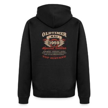 65. Geburtstag Mann Oldtimer Mai Jahrgang 1959 - Unisex Premium Bio Zip Hoodie - Schwarz - Hinten - Nico (187cm)