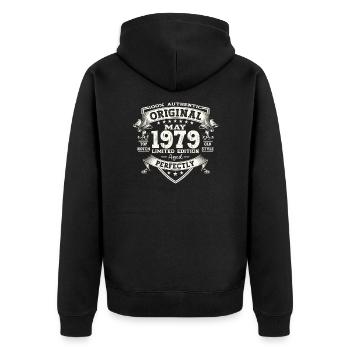 Geburtstag 1979 Mai 1979 Jahrgang 1979 Legende 79 - Unisex Premium Bio Zip Hoodie - Schwarz - Hinten - Nico (187cm)