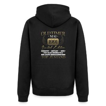 Oldtimer Mai 1991 Jahrgang 1991 Geburtstag 1991 - Unisex Premium Bio Zip Hoodie - Schwarz - Hinten - Nico (187cm)