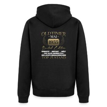 Oldtimer Mai 1955 Jahrgang 1955 Geburtstag 1955 - Unisex Premium Bio Zip Hoodie - Schwarz - Hinten - Nico (187cm)