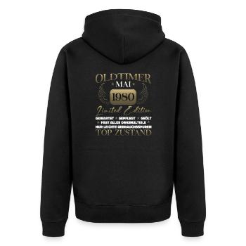 Oldtimer Mai 1980 Jahrgang 1980 Geburtstag 1980 - Unisex Premium Bio Zip Hoodie - Schwarz - Hinten - Nico (187cm)