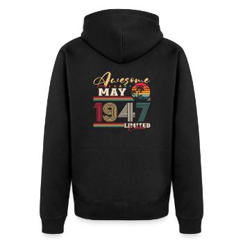 Original Mai 1947 Jahrgang 1947 Geburtstag 1947 - Unisex Premium Bio Zip Hoodie - Schwarz - Hinten - Nico (187cm)