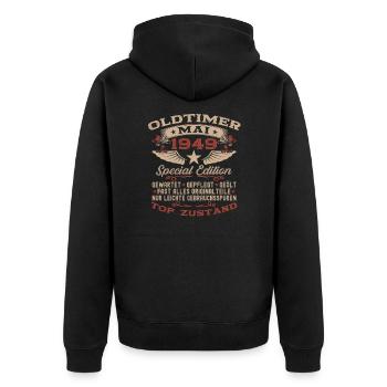 Oldtimer Mai 1949 Jahrgang 1949 Geburtstag 1949 - Unisex Premium Bio Zip Hoodie - Schwarz - Hinten - Nico (187cm)