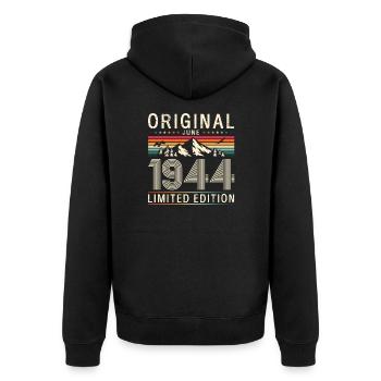 Original June 1944 Vintage 1944 Birthday 1944 - Unisex Premium Organic Zip Hoodie - black - Back - Nico (187cm)