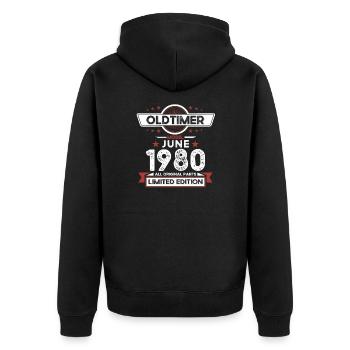 Millésime Juin 1980 Millésime 1980 Anniversaire 1980 - Veste à capuche bio Premium Unisexe - noir - Dos - Nico (187cm)