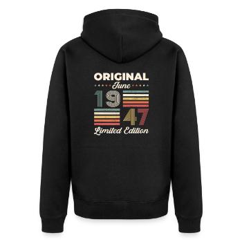 Original Juni 1947 Jahrgang 1947 Geburtstag 1947 - Unisex Premium Bio Zip Hoodie - Schwarz - Hinten - Nico (187cm)