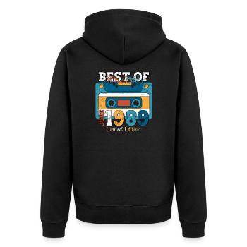 Cassette June 1989 Vintage 1989 Birthday 1989 - Unisex Premium Organic Zip Hoodie - black - Back - Nico (187cm)