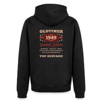Oldtimer Juni 1949 Jahrgang 1949 Geburtstag 1949 - Unisex Premium Bio Zip Hoodie - Schwarz - Hinten - Nico (187cm)