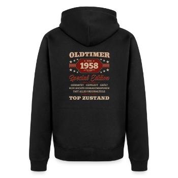 Oldtimer Juni 1958 Jahrgang 1958 Geburtstag Juni - Unisex Premium Bio Zip Hoodie - Schwarz - Hinten - Nico (187cm)