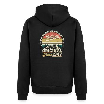 Original Juni 1947 Jahrgang 1947 Geburtstag 1947 - Unisex Premium Bio Zip Hoodie - Schwarz - Hinten - Nico (187cm)
