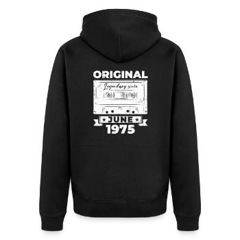 Kassette Juni 1975 Jahrgang 1975 Geburtstag 1975 - Unisex Premium Bio Zip Hoodie - Schwarz - Hinten - Nico (187cm)