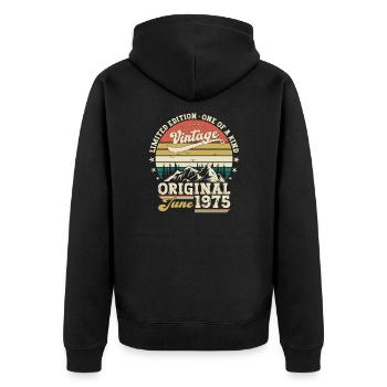 Original Juni 1975 Jahrgang 1975 Geburtstag 1975 - Unisex Premium Bio Zip Hoodie - Schwarz - Hinten - Nico (187cm)