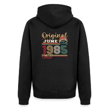 Cassette Juin 1985 Millésime 1985 Anniversaire 1985 - Veste à capuche bio Premium Unisexe - noir - Dos - Nico (187cm)