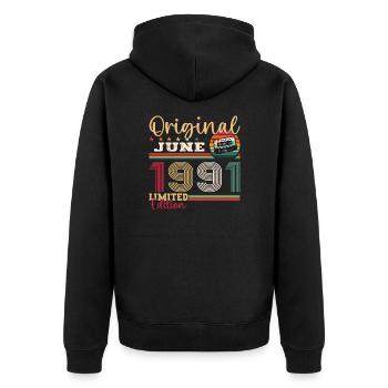 Cassette Juin 1991 Millésime 1991 Anniversaire 1991 - Veste à capuche bio Premium Unisexe - noir - Dos - Nico (187cm)