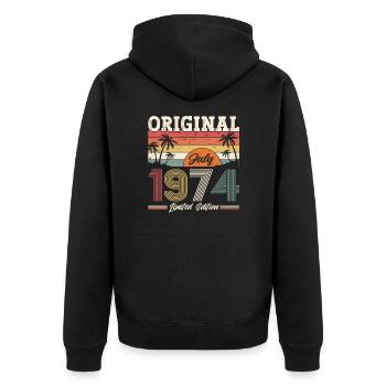 50e anniversaire Original juin 1974 Né en 1974 - Veste à capuche bio Premium Unisexe - noir - Dos - Nico (187cm)