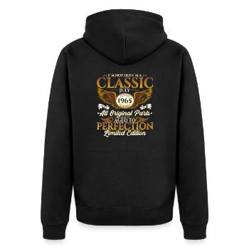 60ème Anniversaire Classique Juillet 1965 Millésime 1965 - Veste à capuche bio Premium Unisexe - noir - Dos - Nico (187cm)