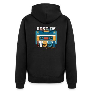 33. Geburtstag Kassette Juli 1991 Jahrgang 1991 - Unisex Premium Bio Zip Hoodie - Schwarz - Hinten - Nico (187cm)