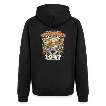 77th Birthday Original Vintage 1947 Craftsman - Unisex Premium Organic Zip Hoodie - black - Back - Nico (187cm)
