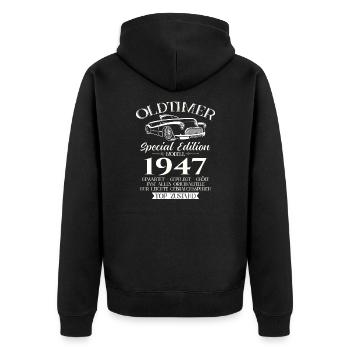 Oldtimer 1947 Jahrgang 1947 77. Geburtstag 1947 - Unisex Premium Bio Zip Hoodie - Schwarz - Hinten - Nico (187cm)