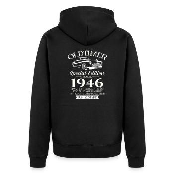 Oldtimer 1946 Jahrgang 1946 76. Geburtstag 1946 - Unisex Premium Bio Zip Hoodie - Schwarz - Hinten - Nico (187cm)