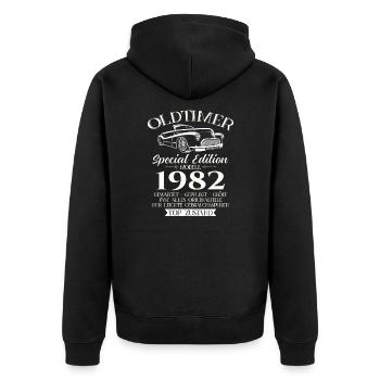 Oldtimer 1982 Jahrgang 1982 42. Geburtstag 1982 - Unisex Premium Bio Zip Hoodie - Schwarz - Hinten - Nico (187cm)