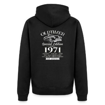 Oldtimer 1971 Jahrgang 1971 53. Geburtstag 1971 - Unisex Premium Bio Zip Hoodie - Schwarz - Hinten - Nico (187cm)