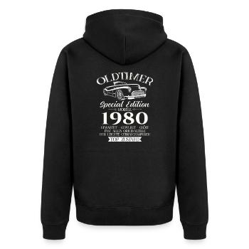 Oldtimer 1980 Jahrgang 1980 45. Geburtstag 1980 - Unisex Premium Bio Zip Hoodie - Schwarz - Hinten - Nico (187cm)