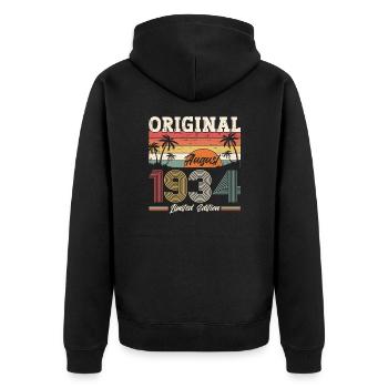 90th Birthday Original August 1934 Born 1934 - Unisex Premium Organic Zip Hoodie - black - Back - Nico (187cm)