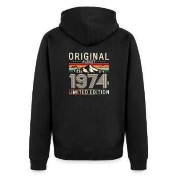 50e anniversaire Original août 1974 Né en 1974 - Veste à capuche bio Premium Unisexe - noir - Dos - Nico (187cm)