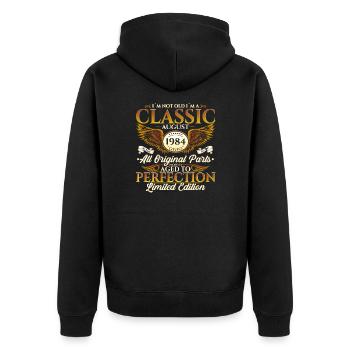 40ème Anniversaire Voiture Classique Août 1984 Millésime 1984 - Veste à capuche bio Premium Unisexe - noir - Dos - Nico (187cm)