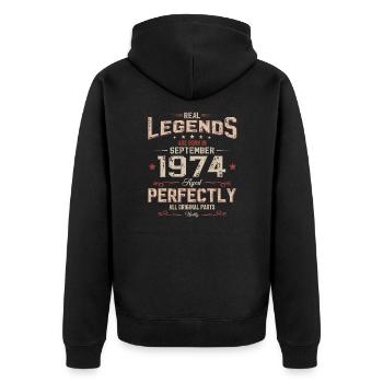 50th Birthday Original September 1974 Volume 74 - Unisex Premium Organic Zip Hoodie - black - Back - Nico (187cm)
