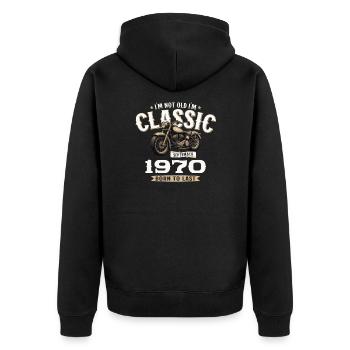 54ème anniversaire Vintage Septembre 1970 Moto - Veste à capuche bio Premium Unisexe - noir - Dos - Nico (187cm)