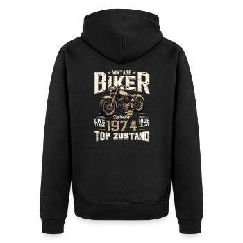 50th Birthday Vintage September 1974 Motorcycle - Unisex Premium Organic Zip Hoodie - black - Back - Nico (187cm)