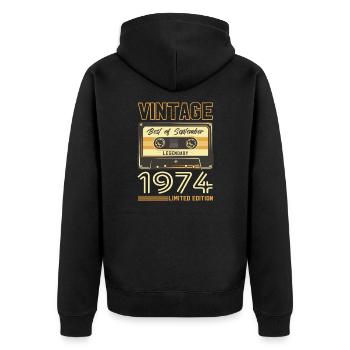 50e anniversaire Millésime septembre 1974 Année 74 - Veste à capuche bio Premium Unisexe - noir - Dos - Nico (187cm)