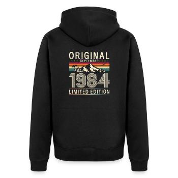 40e anniversaire Légende Septembre 1984 Volume 84 - Veste à capuche bio Premium Unisexe - noir - Dos - Nico (187cm)