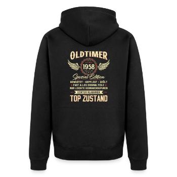 66. Geburtstag Oldtimer September 1958 Jahrgang 58 - Unisex Premium Bio Zip Hoodie - Schwarz - Hinten - Nico (187cm)