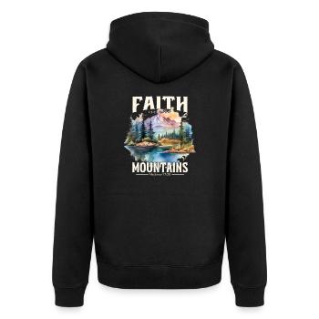 Faith can move Mountains, Matthew 17:20 - Unisex Premium Bio Zip Hoodie - Schwarz - Hinten - Nico (187cm)
