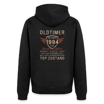30. Geburtstag Oldtimer Oktober 1994 Jahrgang 94 - Unisex Premium Bio Zip Hoodie - Schwarz - Hinten - Nico (187cm)