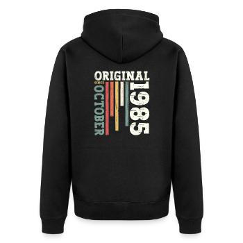40. Geburtstag Original Oktober 1985 Jahrgang 85 - Unisex Premium Bio Zip Hoodie - Schwarz - Hinten - Nico (187cm)