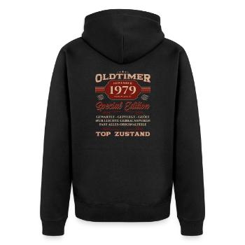 45e anniversaire Voiture classique Novembre 1979 Volume 79 - Veste à capuche bio Premium Unisexe - noir - Dos - Nico (187cm)
